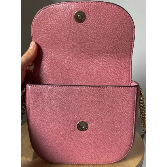 Michael Kors Women's Pebbled Leather Crossbody Bag Pink Gold Chain Strap - Picture 6 of 6